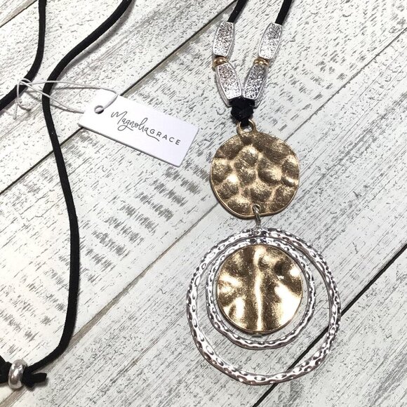 Magnolia Grace Necklace Adjustable Length Slider Weathered Rhodium Gold Plate Ne - Picture 6 of 7